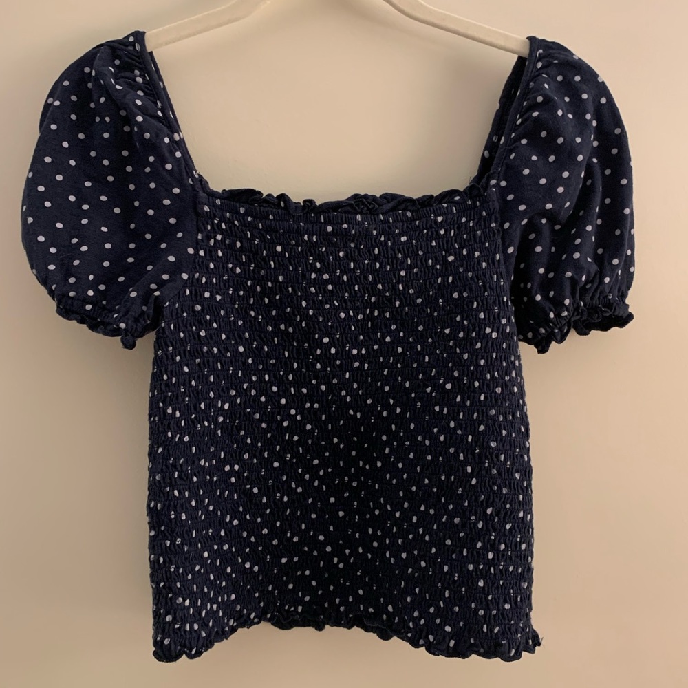 Navy blue polka dot short sleeve